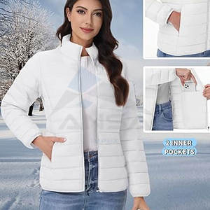 <b>Women</b> Winter <b>Quilted</b> Puffer <b>Jacket</b> <b>Lightweight</b> Warm Coat with Stand Collar Full Zip Outerwear white Color - Product Image 5