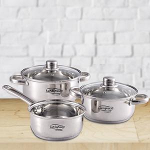 Set di pentole in acciaio inox da 5 pezzi: casseruola da 16x7,5 cm, pentole da 18x8,5 cm e 20x9,5 cm, compatibile con induzione + Bergner - Product Image 4