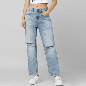 Pantalones Vaqueros Casuales para Mujer, Desgastados, Transpirables, de Frente Plano, en Varios Colores, con Tela de Lona, para la Temporada de Invierno - Product Image 1