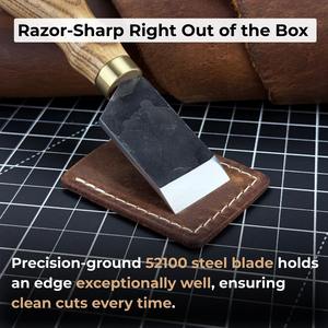 Cuchillo de afeitar recto Hoja afilada Cuchillo japonés de cuero Forjado a mano de acero al carbono endurecido, mango de ceniza, con funda. - Product Image 3