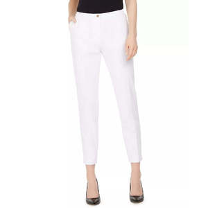 Pantaloni da Donna Calvin Klein Slim Fit alla Caviglia, Bianchi, Taglia 10 - Antirughe, Traspiranti, con Bottoni, Disponibili dalla XS alla XL - Product Image 1