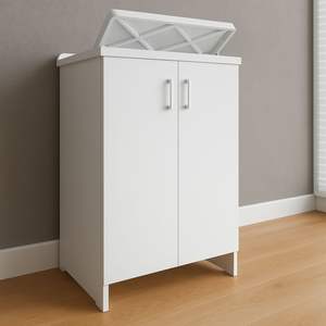 "Armadio lavanderia a doppia porta in resina bianca con lavello 45x50x85cm" - Product Image 6