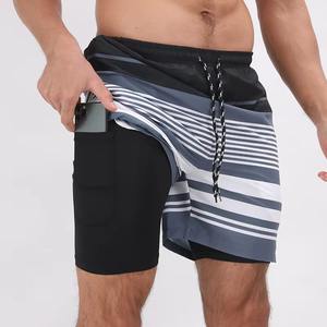 Spandex / Polyester été hommes Double couche 2-en-1 pantalon de plage imprimé course maille Shorts de sport séchage rapide Shorts imperméables - Product Image 6
