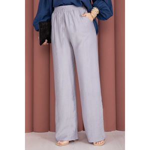 Grey Casual Wide Leg <b>Trousers</b> with <b>Elastic</b> High Waistband Breathable Oxford Fabric Mid <b>Waist</b> Wrinkled Cargo Flare Style - Product Image 2