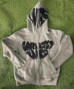 Sudadera con cremallera de peso pesado OEM 2025 con parches bordados y cremallera de alta calidad. - Product Image 4