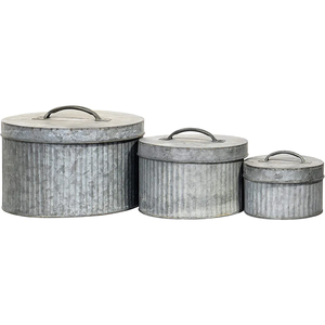 Great Quality Food Storage Galvanized Container <b>Set</b> of Two Simple Design <b>Canister</b> Square Shape for Farmhouse Uses - Product Image 5