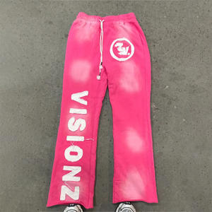 Pantalones Deportivos de Felpa con Logo Personalizado, Pantalones Anchos de Algodón, Pantalones Deportivos con Estampado Tie-Dye y Parches Gráficos al por Mayor - Product Image 4