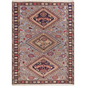 Tapis en laine et soie noué à la main Kiaan Blue Pae-5266, motif géométrique, tapis de salon pour adolescents, 9x12, décorations de couloir - Product Image 1
