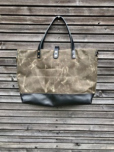 กระเป๋าโท้ทลำลองขนาด XL มีหูหิ้วหนังผ้าใบเคลือบแว็กซ์และ Closure-LCTG-0014ซิปสายคล้องไหล่ - Product Image 4