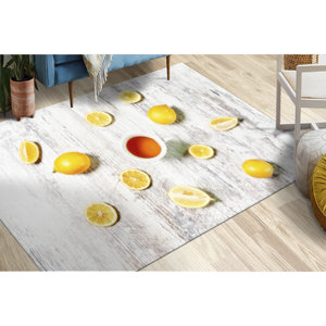 Lemon Pattern <b>Chenille</b> <b>Rug</b>: Modern Kitchen Door Mat - Product Image 1