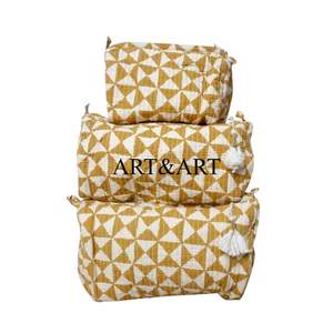 Meilleure collection de trousses de toilette matelassées à fermeture éclair écologiques, ensemble de trois, imprimé floral élégant, coton, trousse de maquillage de voyage - Product Image 6