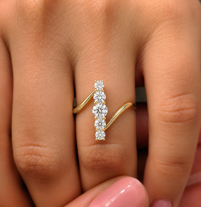 Custom 14K Gold Graduated Diamond <b>Ring</b> Round Brilliant Cut Lab Grown <b>Open</b> Bypass Engagement <b>Ring</b> Wedding <b>Ring</b> For Women's Gift - Product Image 2