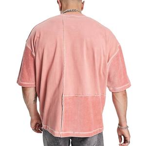 Camisetas de Hombre al por Mayor, 100% Algodón Lavado, Cuello Redondo, Manga Corta, Estilo Vintage, Color Block, Streetwear, 300g - Product Image 3