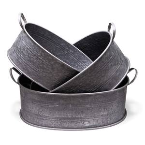 Jardinières ovales en métal galvanisé foncé, style industriel et rustique, pour la décoration intérieure et l'utilisation en extérieur dans les jardins. - Product Image 1