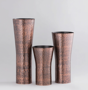 Vase à fleurs au design antique Décor végétal pour la maison Finition nickel foncé Ensemble de 3 intérieurs de haute qualité pour la maison, le bureau et l'hôtel - Product Image 2