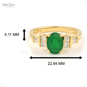 Anillo Listo para Enviar, Hecho a Mano, Oro Amarillo Sólido de 18k, Esmeralda Natural de 7x5mm y Diamante Blanco, Anillo Clásico con Doble Piedra de Nacimiento - Product Image 2