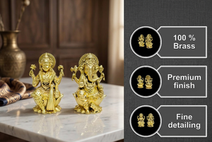 พระพุทธรูปพระลักษมีพระไคปีชรูปดอกบัวยาว ชุบทองเหลืองแท้จาก Jaipur Metals |   ทองเหลืองแท้ 100% |   7 x 6 x 5.5 ซม. |   97 กรัม |   พูจา, ของตกแต่งบ้านและของขวัญ - Product Image 2