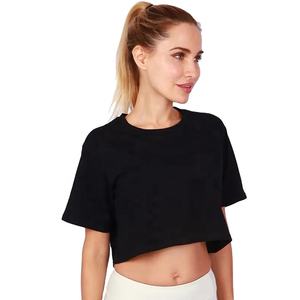 Summer Fashion <b>Women's</b> 100% Cotton T-Shirt Crop <b>Top</b> Puff Printing Sexy Shortsleeve Loose Fit Button Hole Applique Diamonds - Product Image 1