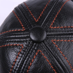 หมวกเบสบอลหนังแท้ของผู้ชาย,หมวกหนังวัว/แกะสีดำสามารถปรับได้ฤดูใบไม้ร่วงฤดูหนาว - Product Image 6