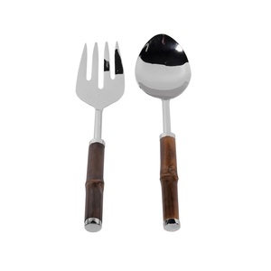 Ensemble de couverts en acier inoxydable au design classique, manche en résine de bois, haute qualité pour restaurant, service de salade, 2 pièces, couleur argent. - Product Image 4