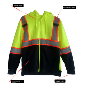 Automne hiver vêtements de travail de sécurité réfléchissants thermiques sweat à capuche fluorescent doublure polaire veste haute visibilité 100% Polyester 250GSM unisexe - Product Image 2