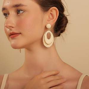 ต่างหูห่วงปาล์มทำด้วยมือสำหรับผู้หญิงเครื่องประดับแบบห้อยสไตล์โบฮีเมียนน้ำหนักเบาวันหยุดพักผ่อนชายหาดในฤดูร้อนดีไซน์แบบฟางทรงรีทรงกลม - Product Image 3