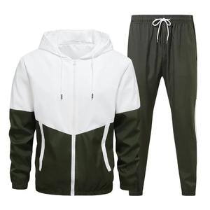 Veste de sport à capuche décontractée pour hommes + pantalon 2 pièces ensemble chemises et hauts 100% polyester antibactérien imperméable respirant - Product Image 3