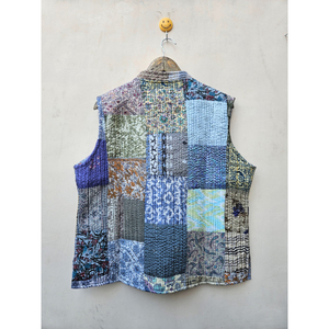 Veste sans manches pour femme indienne Vintage de haute qualité en coton matelassé confortable et durable lin d'hiver imprimé à rayures - Product Image 6