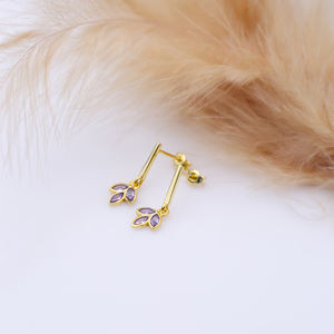 Bar Boucles D'oreilles À La Main Turc En Gros 925 Bijoux En Argent Sterling Améthyste CZ Pierre Fleur Charme Argent - Product Image 4