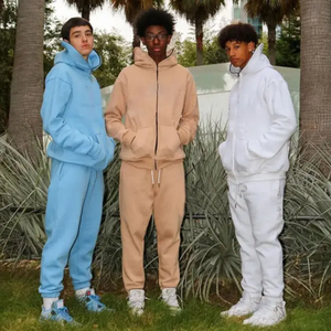 Nuevo Conjunto Deportivo Informal para Hombre Otoño-Invierno 2025, Sudadera con Capucha y Cintura Elástica + Pantalones, Ropa Deportiva Cálida, Estampado Sólido, 100% Algodón Felpa - Product Image 5