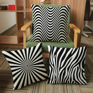 Striped Black And <b>White</b> Geometric Print Vintage <b>Sofa</b> Office Car Cushion <b>Cover</b> Throw Case Home Decoration OEM service Cushion set - Product Image 1