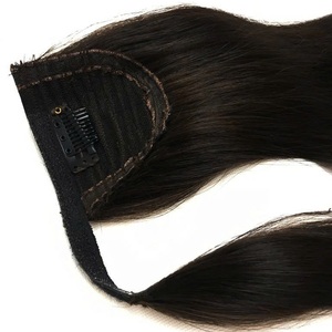 Top queue de cheval droite longues postiches en soie bande magique queues de cheval enveloppe réglable - Product Image 6