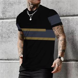 Camisetas sencillas a rayas para hombre, camisetas de manga corta con estampado 3D de tendencia de verano, ropa informal suelta, camisetas de cuello redondo, camisetas - Product Image 2