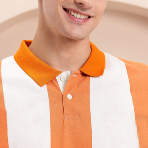 Polos rayés à col polo pour hommes coupe décontractée manches courtes couleur orange blanc contraste bretelles surdimensionnées PAR AMAZING INDUSTRIES - Product Image 5