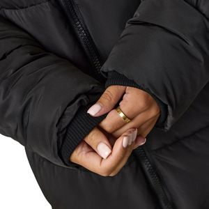 Manteau long matelassé noir pour femme, veste d'hiver à capuche, entièrement zippée, isolée, vêtement d'extérieur chaud et décontracté pour le froid - Product Image 5