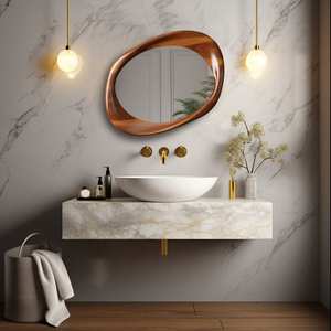 Miroir élégant asymétrique, irrégulier et ondulé, fabriqué à la main, avec cadre en bois de noyer, décoration moderne Art déco pour la maison - Product Image 3