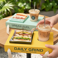 Boîte d'emballage pour sandwichs personnalisable avec logo, recyclable, avec plateau intégré pour gobelet à café, finition mate, gaufrage, épaisse, pour œufs, toasts, chips de pommes de terre