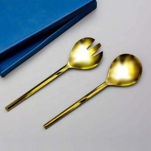 ชุดเสิร์ฟสลัดสไตล์ใหม่ชุดเสิร์ฟสลัดทำจากโลหะชุบทองสดใสสำหรับปาร์ตี้งานแต่งงานโต๊ะของหวานช้อนเซิร์ฟเวอร์ - Product Image 1