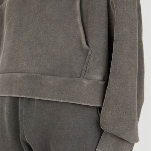 Hombres 100% algodón logotipo personalizado en blanco gota hombro recortado sudaderas lavado Sudadera con capucha Vintage Crop Pullover Sudadera con capucha para hombres - Product Image 5