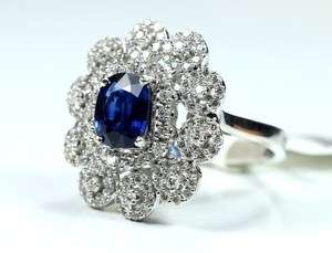 Bague en saphir bleu pour robe de laboratoire naturelle en argent 925 Bague de fiançailles avec promesse et diamants Cadeau d'anniversaire pour elle - Product Image 2