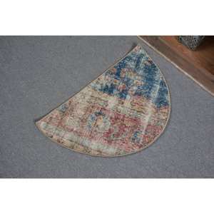 Alfombra de lana turca Vintage de 2,5x1,5 pies, azul y Beige, hecha a mano, área grande, rectángulo, Patchwork, pasillo abstracto, látex para decoración de habitación - Product Image 4