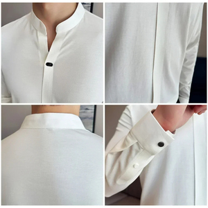 เสื้อยืดแขนยาวคอปกแบบจีนสำหรับผู้ชาย, เสื้อยืดรัดรูปสีน้ำตาลเข้ม - Product Image 1