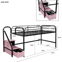 Lit mezzanine moderne en métal, gain de place, avec marches de rangement pratiques pour chambre d'appartement