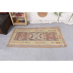 Alfombra Turca Vintage Bohemia Beige de Lana de 3X5 pies, Respetuoso con el Medio Ambiente, Área Grande Rectángulo Patchwork Patrón Abstracto Látex - Product Image 3