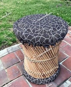 Tabouret moderne personnalisé polyvalent en bambou naturel soufflé pouf pour console extérieure incrustée d'os poufs Mudda à bas prix - Product Image 3