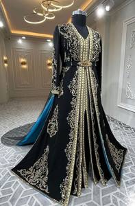 2025 @ Beautiful Algerian Black Takchita Caftan with Veil Dress with embellished Stone, Dabka, Pearls Dabka work for Wedding - Product Image 2