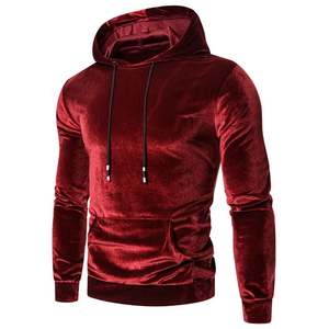 Men's Velvet Hooded <b>Sweatshirt</b> Solid Color Long Sleeve Breathable Eco-Friendly Plain Dyed Lined Pullover for Spring Autumn - Product Image 4