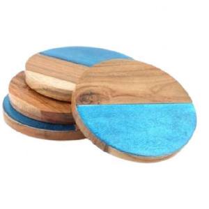 Designer Handcrafted Eco-Friendly Square Wooden Coasters Natural Pine Bamboo Walnut Acacia Wood Resin Mats & Pads - Product Image 2