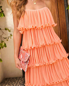 Mujeres 2025 verano sin mangas Halter Maxi vestido plisado escalonado Swing Beach vestidos largos Sundress Beach Party trajes elegantes - Product Image 4