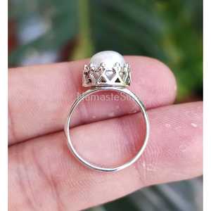 Anillo de Corona Hecho a Mano en Plata de Ley 925 con Perla de Agua Dulce, Regalo del Día de la Madre para Mujer - Product Image 3
